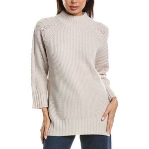 Forte Cashmere Womens  Luxe Cable Mock Neck 100% Cashmere Sweater, Brown